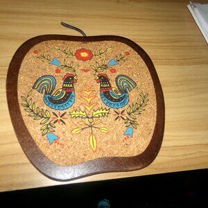 vintage wood & cork trivet.